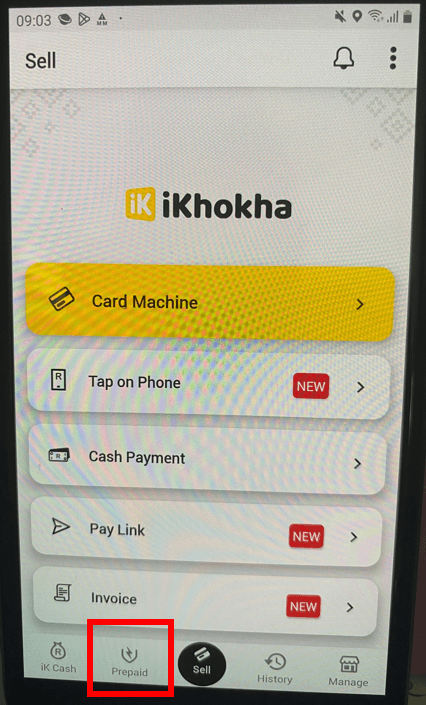 Open the app and tap on Prepaid